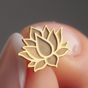 14K Solid Gold Lotus Flower Stud Earrings, Yoga Earrings, Mandala Jewelry, Gift For Mom, Flower Lover Gift, Spiritual Earrings, Yoga Gifts