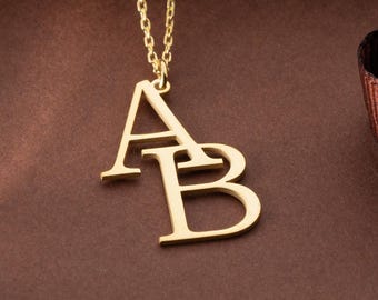 Sterling Silver Two Letter Necklace Double Initial Necklace Custom Initial Necklace Initial Couples Necklace Logo Gold Letter Necklace