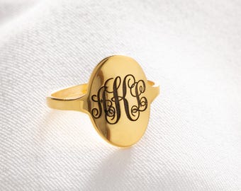 Anel de sinete gravado, anel de monograma personalizado, anel de sinete dourado, anel de sinete personalizado, anel de sinete vintage prateado, anel inicial personalizado para mulheres