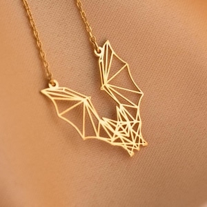 14K Solid Gold Flying Bat Necklace, Gothic Pendant, Halloween Gift, Vampire Charm, Bat Lover Gift, Spooky Jewelry, Dainty Animal Jewelry