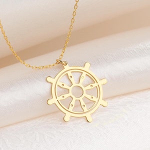 14K Solid Gold Ship Rudder Necklace, Anchor Pendant, Sailor Jewelry, Nautical Charm, Anniversary Gift, Ocean Necklace, Ship Wheel Gift