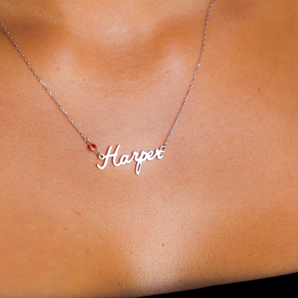 Moonstone Necklace-Custom Name Necklace-Personalized Name Necklace  Gift for Her-Birthstone Name Necklace-Sterling Silver-Name Necklace