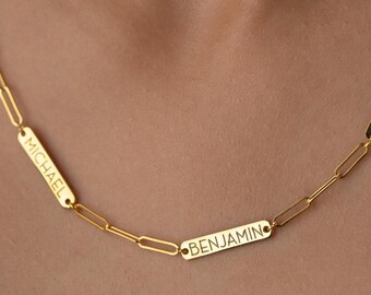 Custom Bar Necklace with Paperclip Chain Necklace Sterling Silver Name Bar Necklace Paperclip Necklace Engraved Bar Necklace Family Necklace