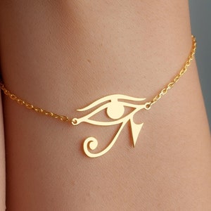 Bransoletka z 14-karatowego złota Eye Of Ra, Egipski urok Eye Of Horus, Biżuteria Evil Eye, Bransoletka Ankh, Prezent dla mamy, Ochrona Good Lucky Charm