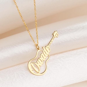 14K Solid Gold Guitar Necklace, Guitarist Gift, Musician Jewelry, Guitar Player Gift, Personalized Jewelry, Instrument Charm, Gift For Her