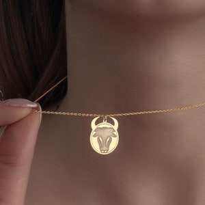 14K Solid Gold Personalized Taurus Medallion Necklace, Zodiac Sign Pendant, Astrology Jewelry, Constellation Charm, Gold Bull Pendant