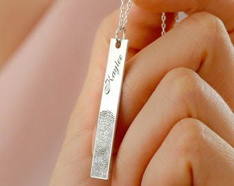 Actual Fingerprint Necklace • Engraved Fingerprint Handwriting Jewelry • Mother's Day Gift • MEMORIAL NECKLACE • Personalized Gift