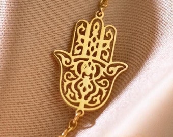 14K Solid Gold Hand Of Fatima Bracelets, Hamsa Hand Jewelry, Gift For Her, Evil Eye Bracelet, Spiritual Jewelry, Protection Good Luck Charm