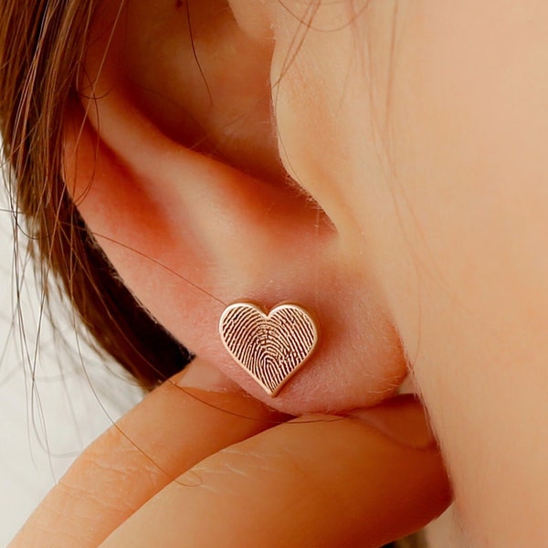 Fingerprint Earrings-Fingerprint Jewelry-Heart Earrings-Stud Earrings-Mom Gift- Gift for her-Mothers Day Gift-Heart Fingerprint-Silver Gift
