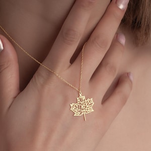 14K Solid Gold Ahornblatt Halskette, Kanada Schmuck, Herbst Charme, Natur-Liebhaber-Geschenk, Herbst Anhänger, Botanische Schmuck, kanadische Geschenk für sie