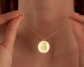 Silver Pet Portrait Necklace Personalized Animal Photo Pendant Engraved Pet Memorial Jewelry Gold Pet Loss Keepsake Dog Cat Picture Necklace