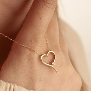 14K Gold Dainty Heart Pendant, Valentines Gift, Love Jewelry, Anniversary Gift, Gift For Girlfriend, Wedding Fine Jewelry, Bridesmaid Gift