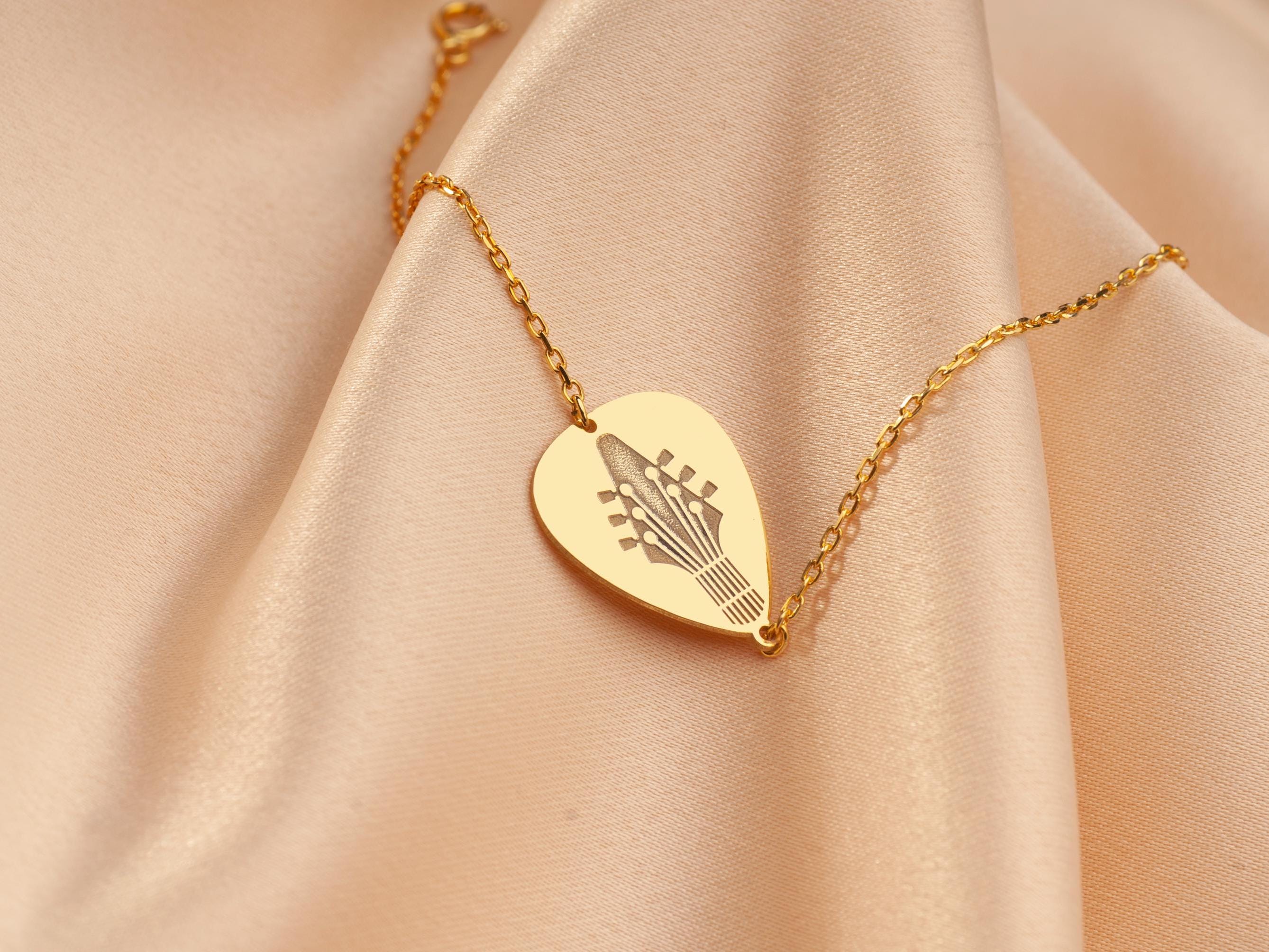 14K Solid Gold Guitar Pick Bracelet, Personalized Music Charm, Musician Gift, Guitarist Bracelet Gift, Birthday Gift For Her, Rock Bracelet