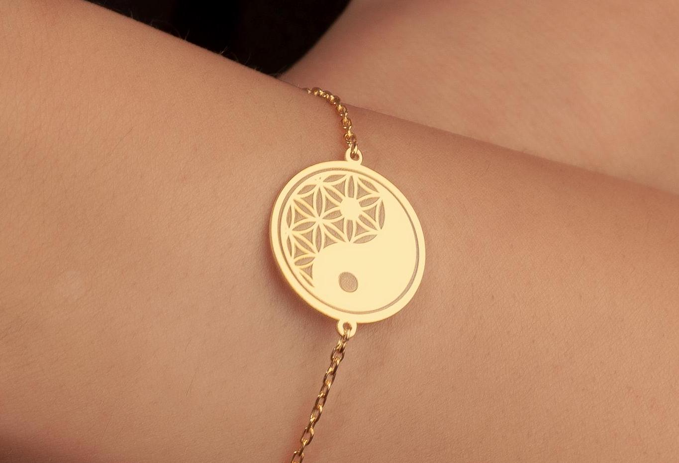 14K Solid Gold Yin Yang Bracelet, Personalized Ying Yand Charm, Yoga Jewelry, Balance Bracelet, Meditation Jewelry, Gift For Her