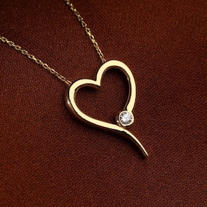 14K Gold Dainty Heart Pendant, Valentines Gift, Love Jewelry, Anniversary Gift, Gift For Girlfriend, Wedding Fine Jewelry, Bridesmaid Gift