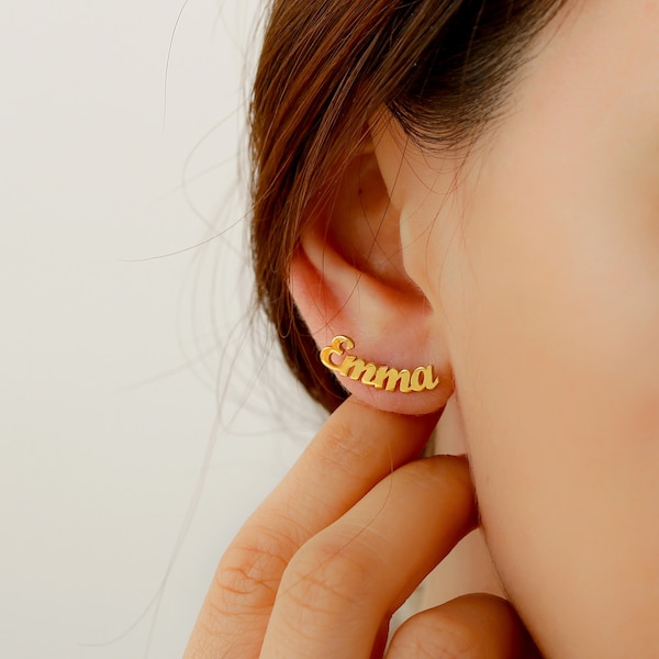 Silver Custom Name Earrings •Personalized Gift earrings •Minimalist Earrings •Custom name Earrings •Mother's Gift • Christmas gift earrings