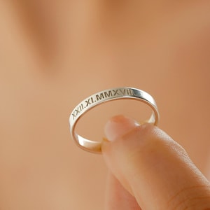 Personalized Name Ring Custom Date Ring Sterling Silver Dainty Stacking Name Ring Delicate Minimal Name Ring Handmade Ring for Mom