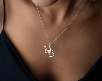 Sterling Silver Two Letter Necklace Double Initial Necklace Custom Initial Necklace Initial Couples Necklace Logo Gold Letter Necklace