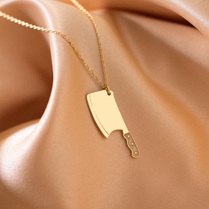 Personalized Chef Knife wiht Name  Necklace Dainty Cleaver Jewelry Culinary Gift for Chef Butcher Knife Necklace Gift Foodie Jewelry