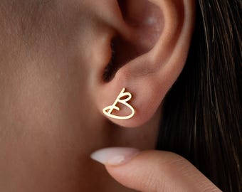 Silver Initial Earrings Tiny Stud Earrings Personalized Letter Earring Dainty Alphabet Earring Custom Initial Stud Earring Cartilage Earring