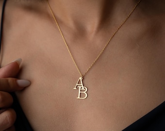 Double Initial Necklace Sterling Silver Two Letter Necklace Custom Initial Necklace Gold Letter Necklace Initial Couples Necklace Logo