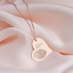 Herz Fingerabdruck Halskette. Fingerabdruck Handschrift Halskette aus Sterling Silber. Halskette mit echtem Fingerabdruck. Personalisierte Halskette mit Gravur