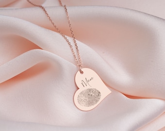Heart fingerprint necklace. Fingerprint Handwriting Necklace in Sterling Silver. Actual fingerprint necklace. Personalized engraved necklace