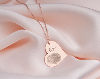 Heart fingerprint necklace. Fingerprint Handwriting Necklace in Sterling Silver. Actual fingerprint necklace. Personalized engraved necklace