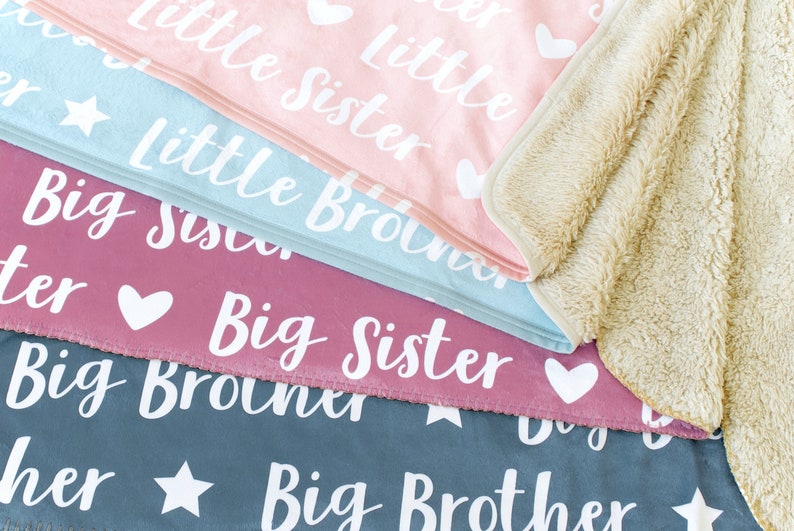 Personalized Sibling Sherpa Blankets for baby toddler child Etsy