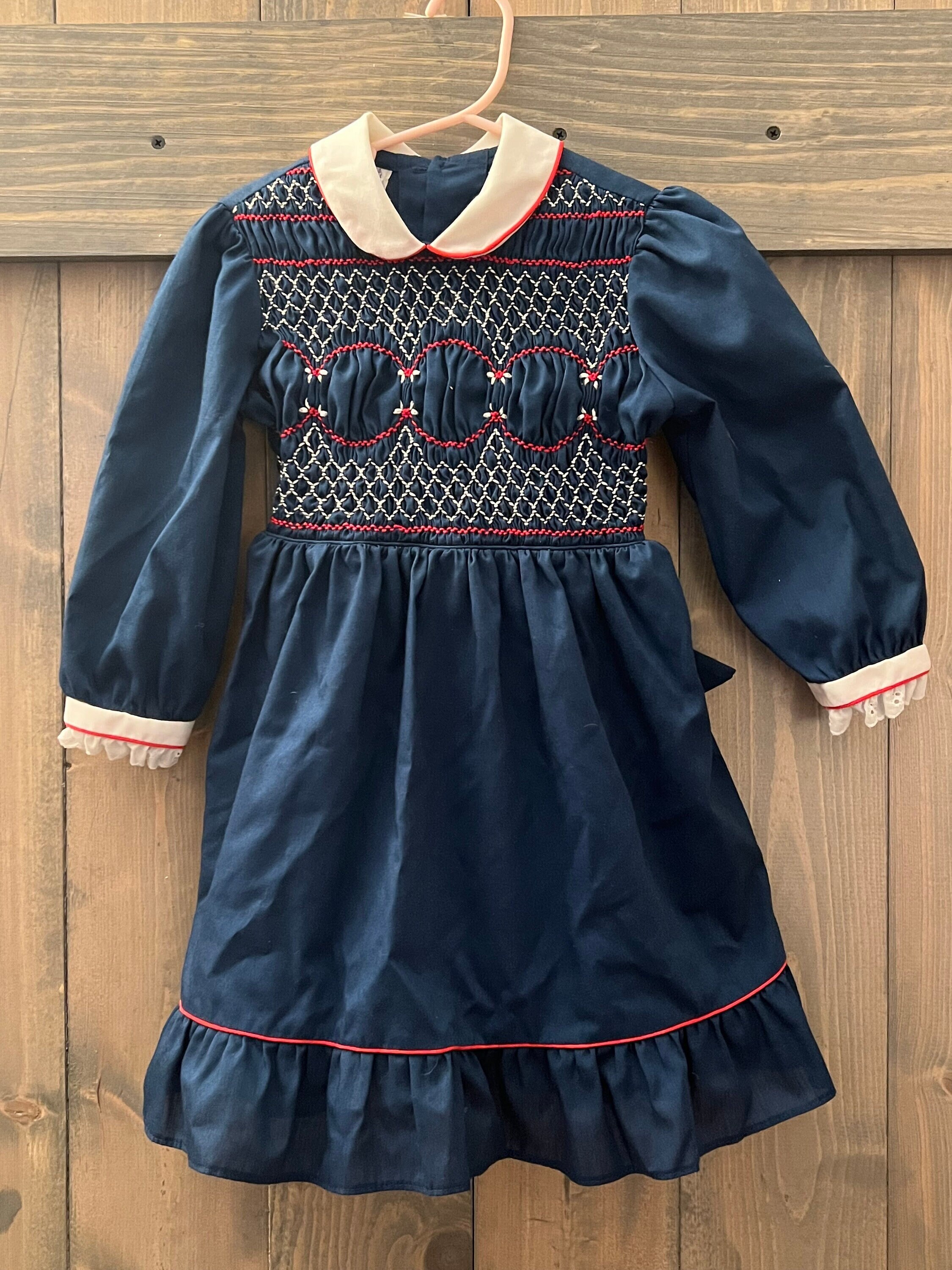 Vintage Little Girl Polly Flinders Smocked Navy Long Sleeve Dress Size 5 Etsy