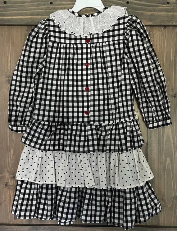 WEE CLANCY Black White Gingham Eyelet Collar Vint… - image 2