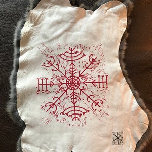 Ritual Altar Cloth, Icelandic Veldismagn, Magical Stave, Block Printed Rabbit Hide.