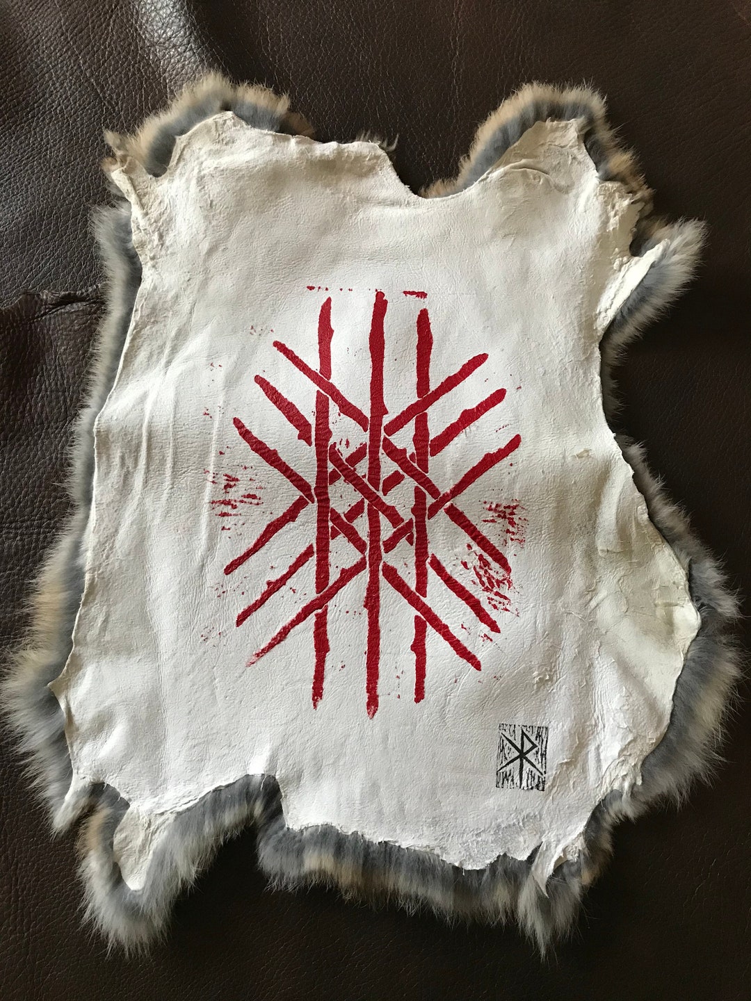 Ritual Altar Cloth, Web of Wyrd, Block Printed Rabbit Hide, Red Ink. - Etsy