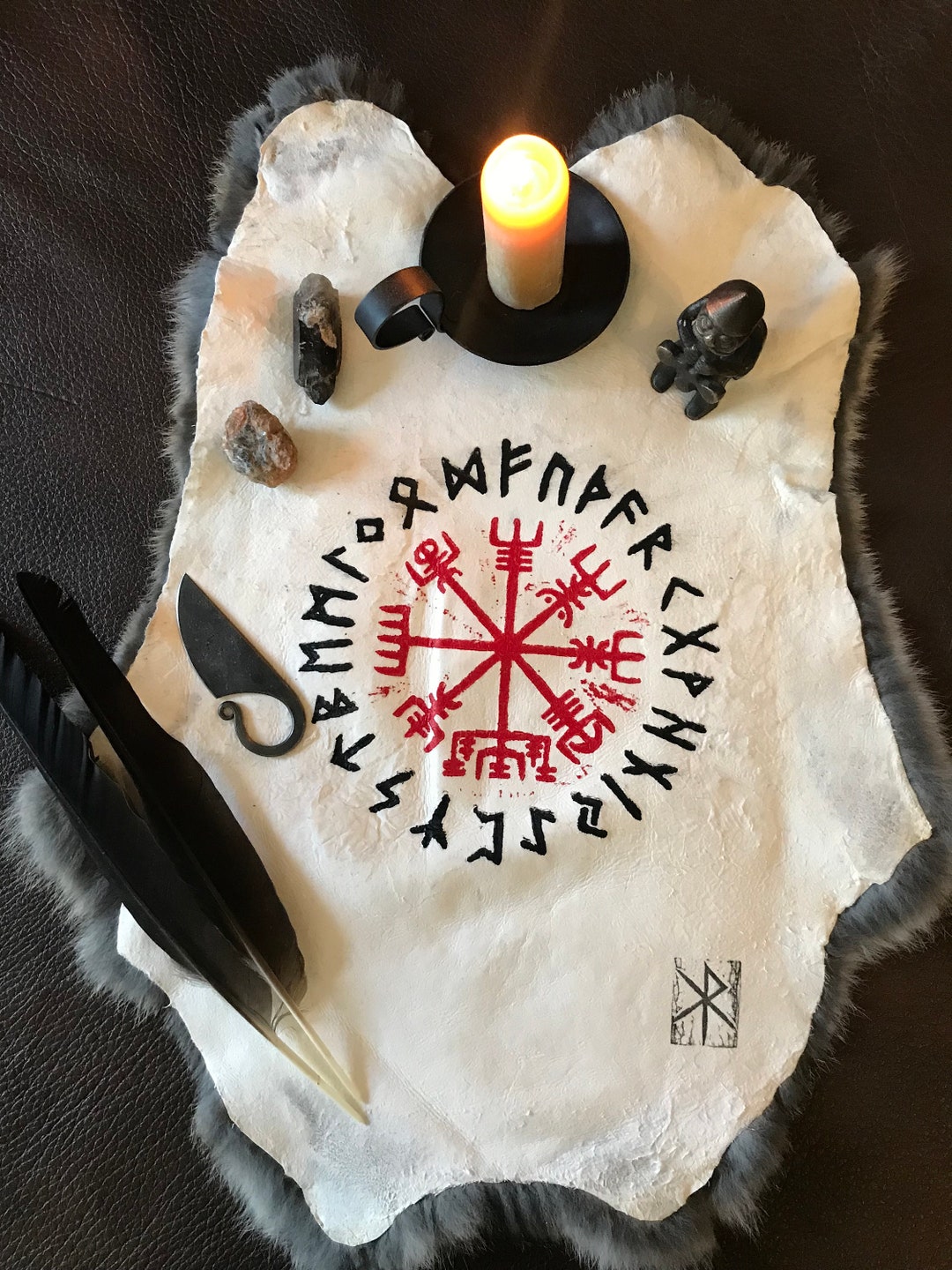 Ritual Altar Cloth With Elder Futhark and Vegvisir, Block Printed ...