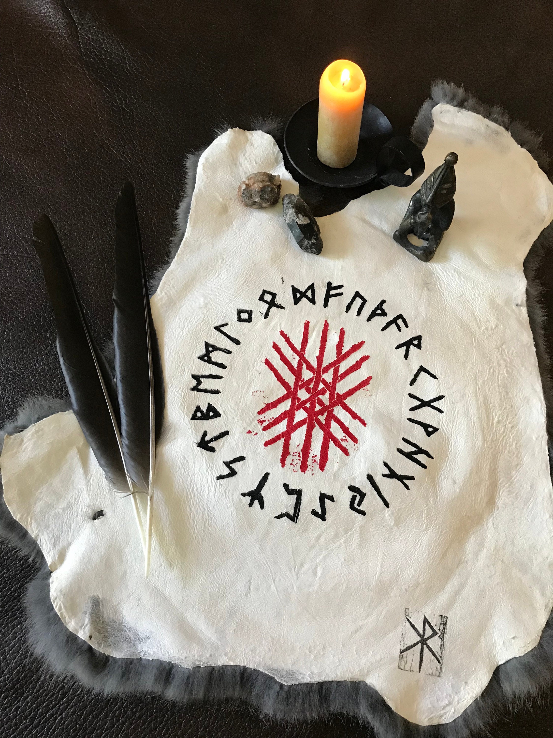 Rabbit Court Ritual Ritual Altar Cloth With Elder Futhark and Web of Wyrd Block Printed ...