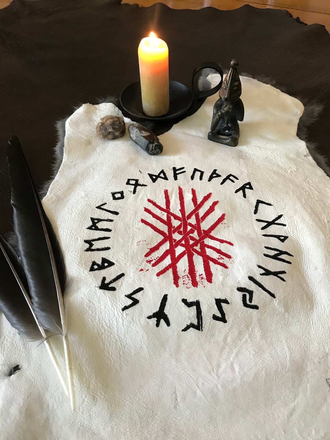 Ritual Altar Cloth With Elder Futhark and Web of Wyrd Block Printed ...