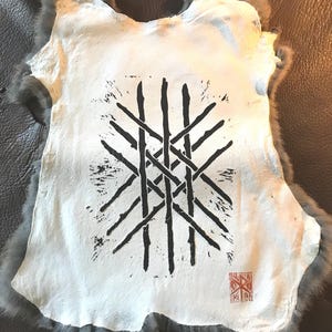 Web of Wyrd Ritual Altar Cloth, Block Printed Rabbit Hide.