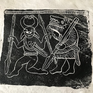 Odin Torslunda Ritual Altar Cloth, Block Printed Rabbit Hide.