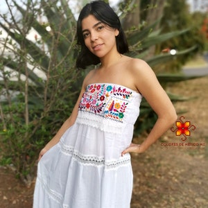 Mexican Dress strapless long dress Embroidered Dress Traditional Mexican Dress mexican dress up mexican folk dress Floral Dress image 4