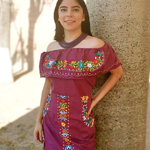 Mexican Dress - off shoulder dress - Embroidered Dress - Traditional Dress - mexican dress up - mexican folk dress black