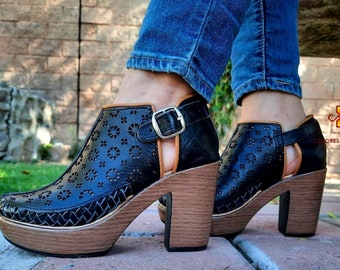 Leather boots Platform Heel - Mexican Ankle boots - Womens boots - handmade boots - original boots - beautiful boots - More colors All sizes