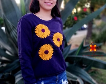 Mexican Floral Embroidered Sweatshirt - Fashion Sweatshirt - Boho Sweatshirt handmade - Mexican style embroidered sweater