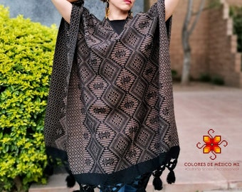 Mexican shawl. Pashmina shawl. Winter batter. Embroidered shawl. Mexican scarf Color brown and black