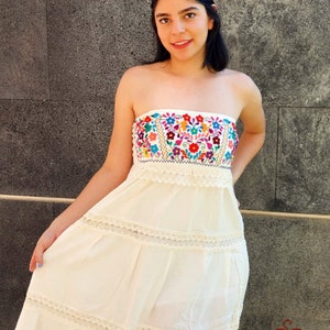 Mexican Dress strapless - long dress - Embroidered Dress - Traditional Mexican Dress - mexican dress up - mexican folk dress - Floral Dress