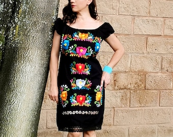Mexican Dress handmade - Embroidered Dress - Traditional Mexican Dress - mexican dress up - mexican folk dress more sizes