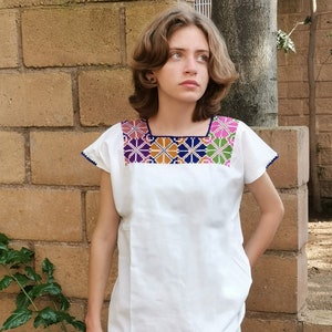 Mexican Blouse Sizes M to L Color White Short Sleeve - Etsy