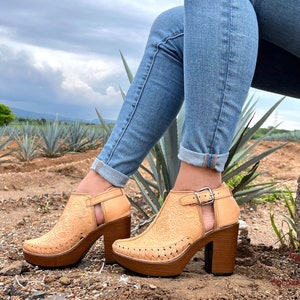 Leren laarzen Platform Heel - Mexicaanse enkellaarzen - Dameslaarzen - handgemaakte laarzen - originele laarzen - mooie laarzen - Meer kleuren Alle maten