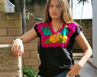 Mexican blouse - floral blouse - handmade Embroidered blouse - sunflower blouse