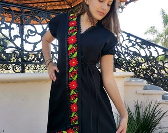 Mexican Wrap Dress handmade - Embroidered Dress with flowers - Traditional Mexican Dress - mexican dress up - mexican folk dress