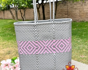 Handmade plastic bag medium - handycraft bag - Mexican bag for women - artisan bag - Summer bag - Beach bag - craft bag - handmade lunch bag